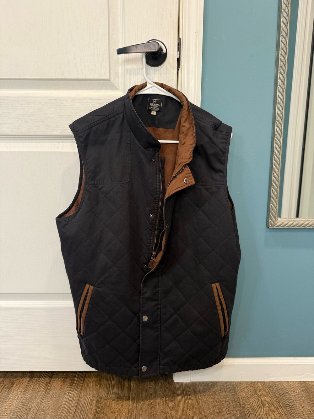 Men's Quilted Black Vest with Brown Trim - Classic Layering